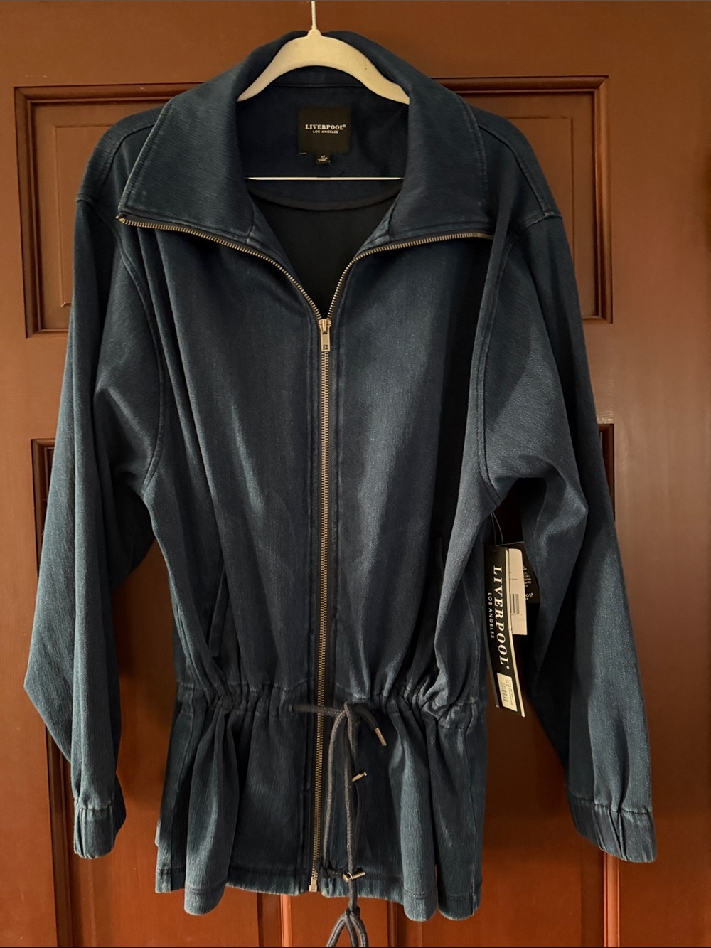 Liverpool Los Angeles Denim Bomber Jacket Cinch Waist Canadian Dark M NWT